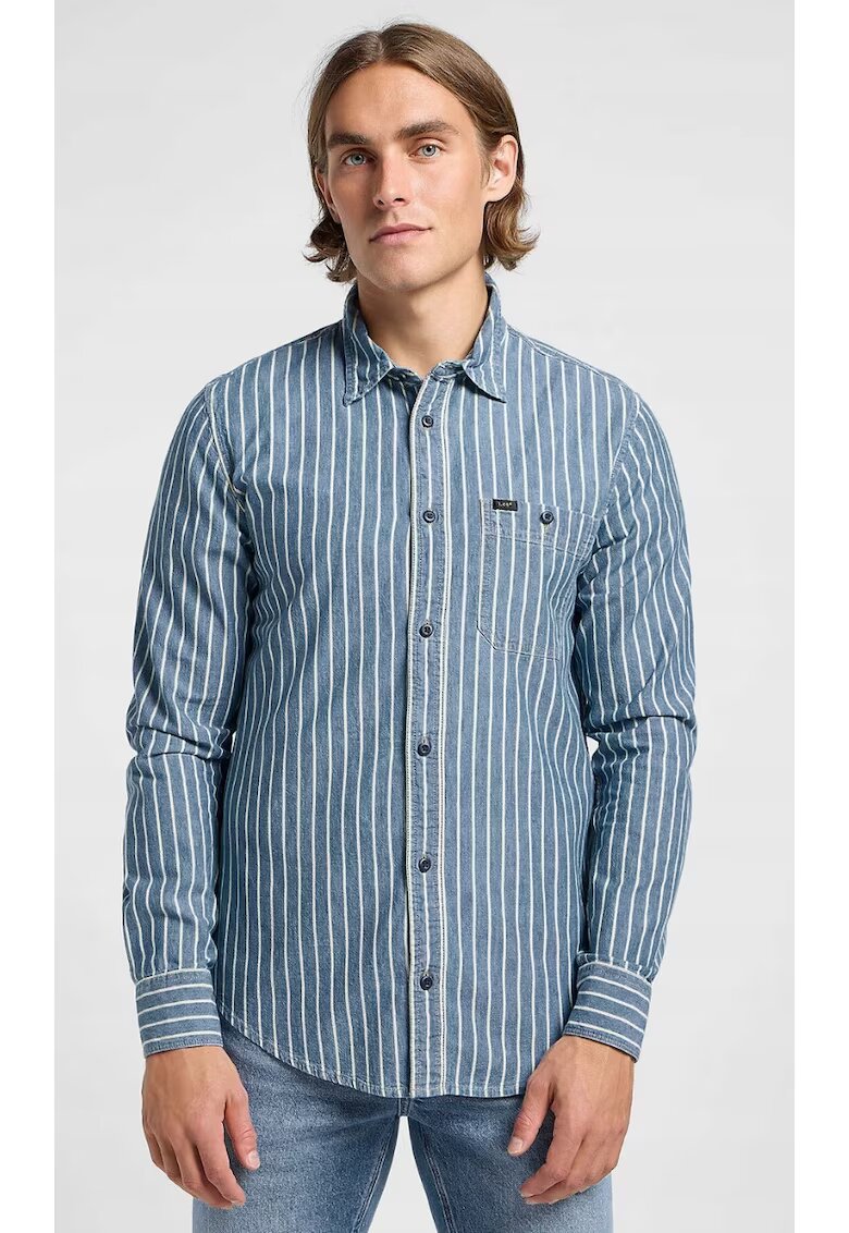 Lee Мъжка риза - SURE SHIRT - синя - памук - къс ръкав - стандартна кройка
