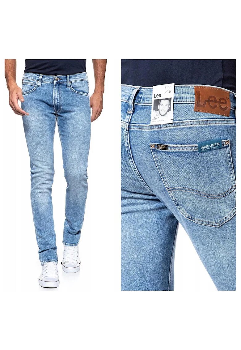 Lee Мъжки дънки - Luke - W26-L32 US - памук - дълги - стеснени - едноцветни - 5 джоба - сини
