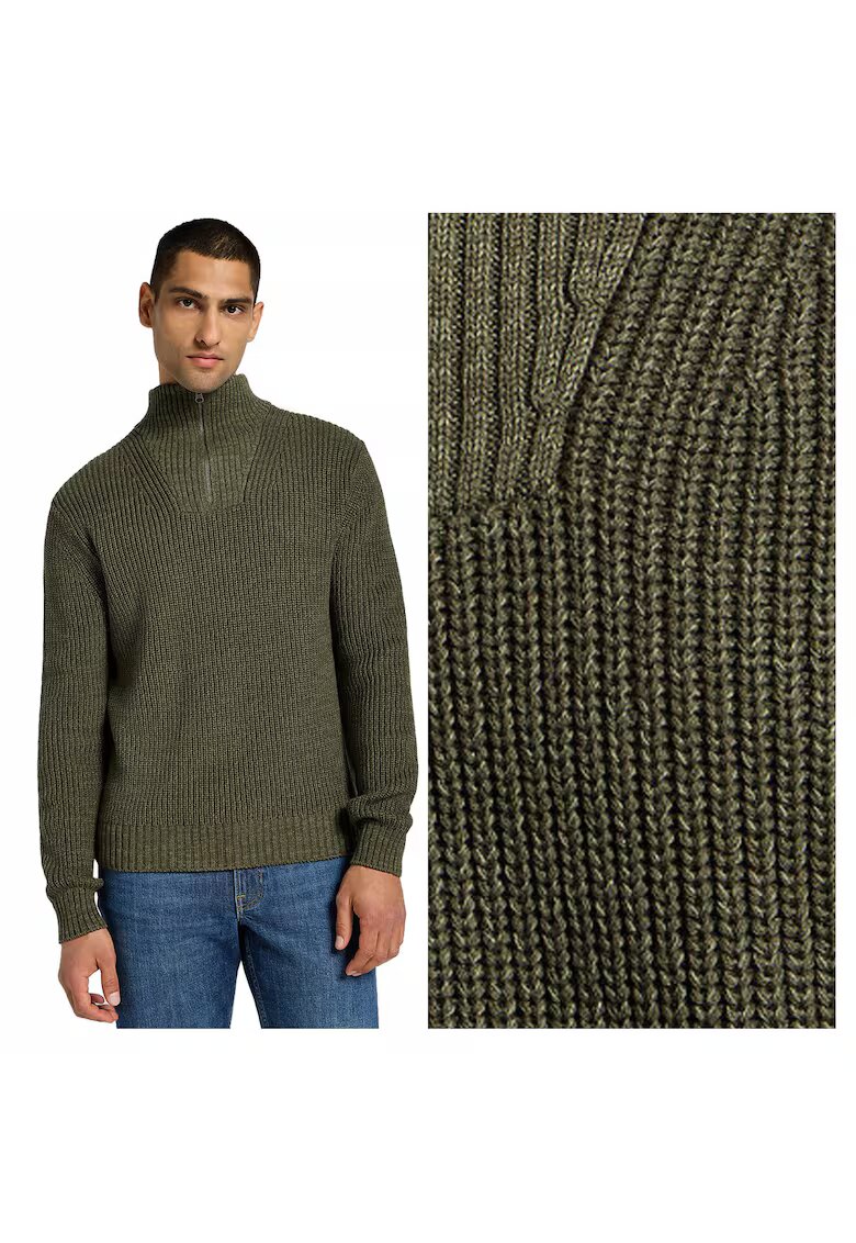 Lee Мъжки пуловер - HALF ZIP KNIT - Regular Fit - С цип - Висока яка - Дълъг ръкав - Без джобове - Памук - S INTL