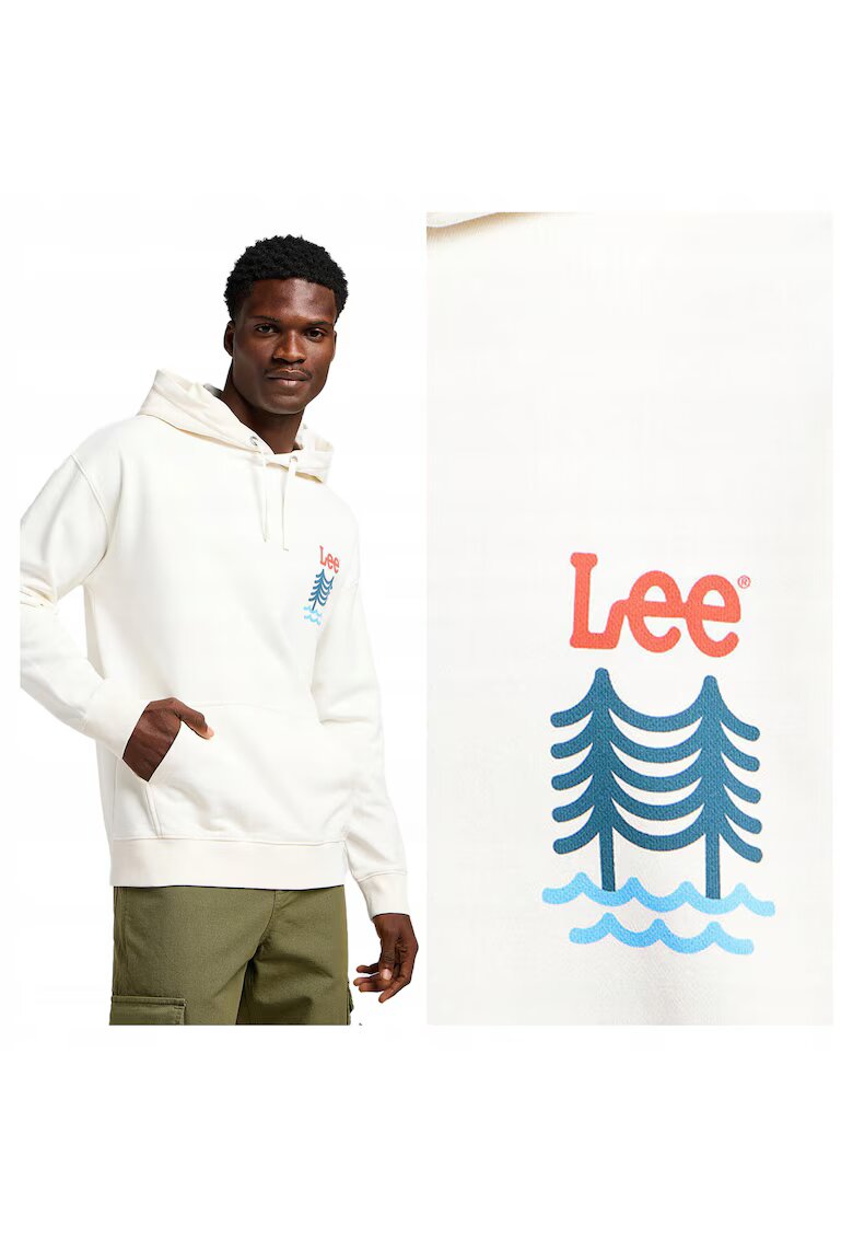 Lee Мъжки суичър - Graphic Hoodie - Regular Fit - С качулка - 1 джоб - Дълги ръкави - Памук - Без закопчаване - Бял
