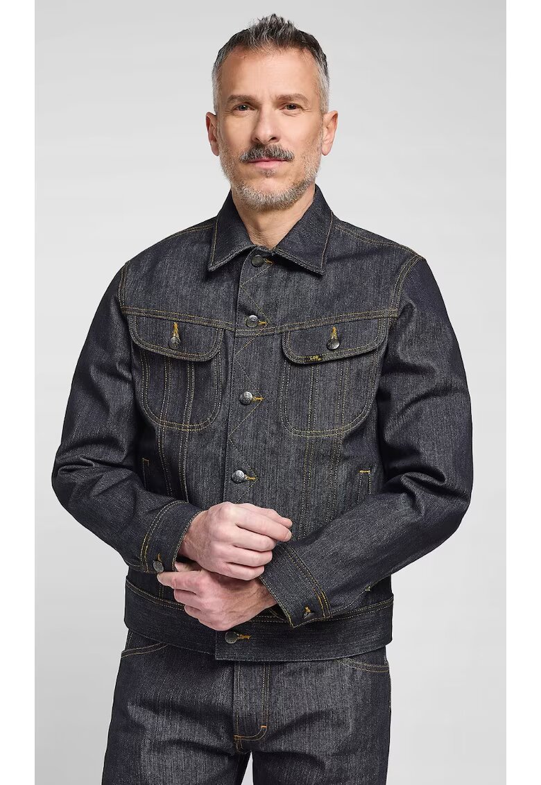 Lee Мъжко яке - 101 RIDER JACKET - памук - синьо - цип и копчета - кройка regular fit/slim fit
