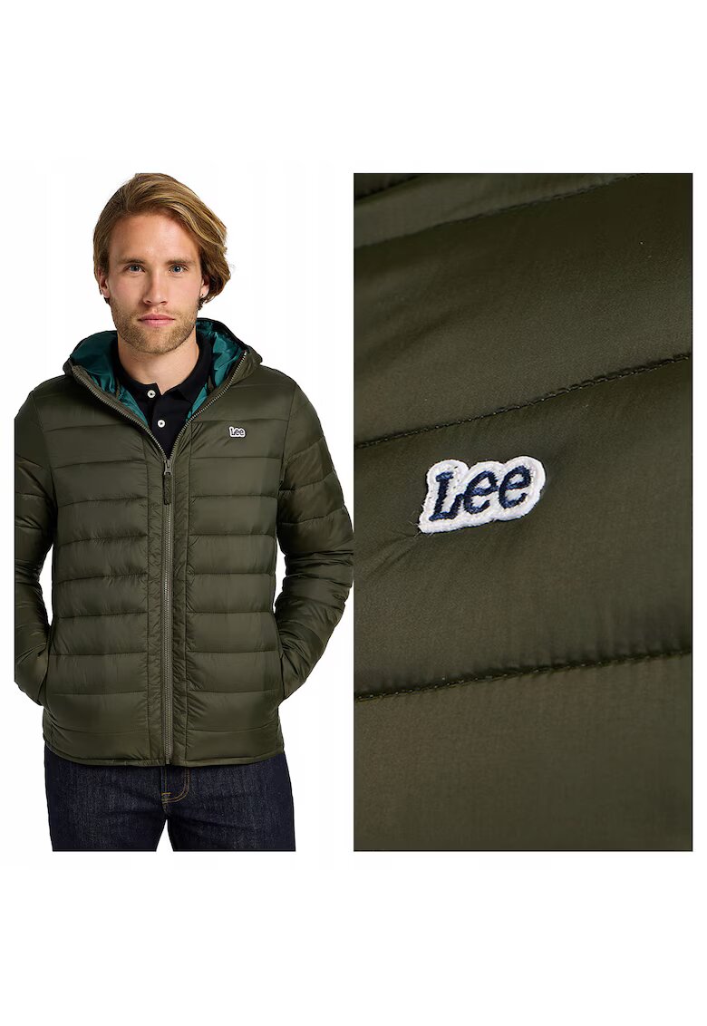 Lee Мъжко яке - Light Puffer Jacket - Regular Fit - Класически дизайн - Без качулка - Цип - Памук - S INTL - Зелено