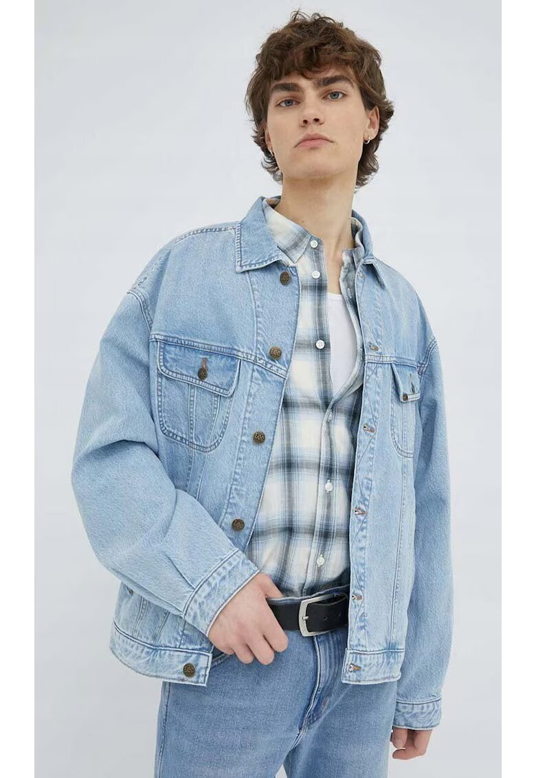 Lee Мъжко яке - Loose Rider Jacket - светлосиньо - свободна кройка - памук - коноп