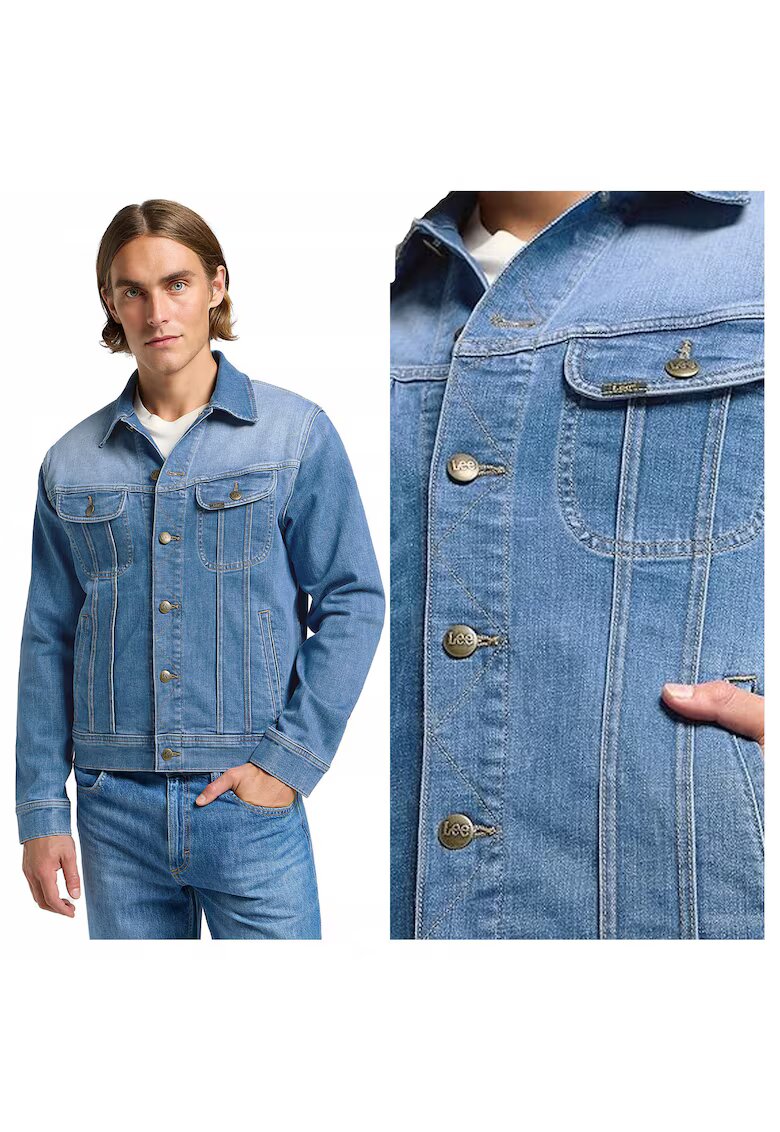 Lee Мъжко яке - Rider Jacket - Regular Fit - Класически дизайн - Дълги ръкави - 2 джоба - С копчета - Памук - 2XS INTL - Синьо
