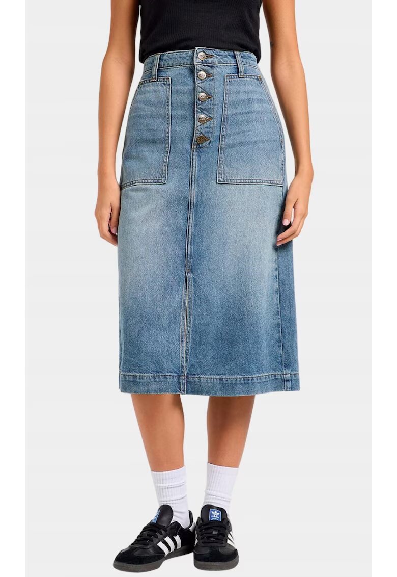 Lee Пола от деним Patch Pocket Midi Skirt - синя - без разтягане - права кройка - с цепка