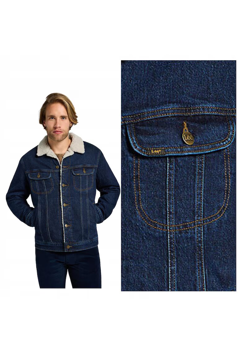Lee Яке за мъже - Sherpa Jacket - Regular Fit - Класически дизайн - Дълги ръкави - 2 джоба - С цип - Памук - S INTL - Синьо