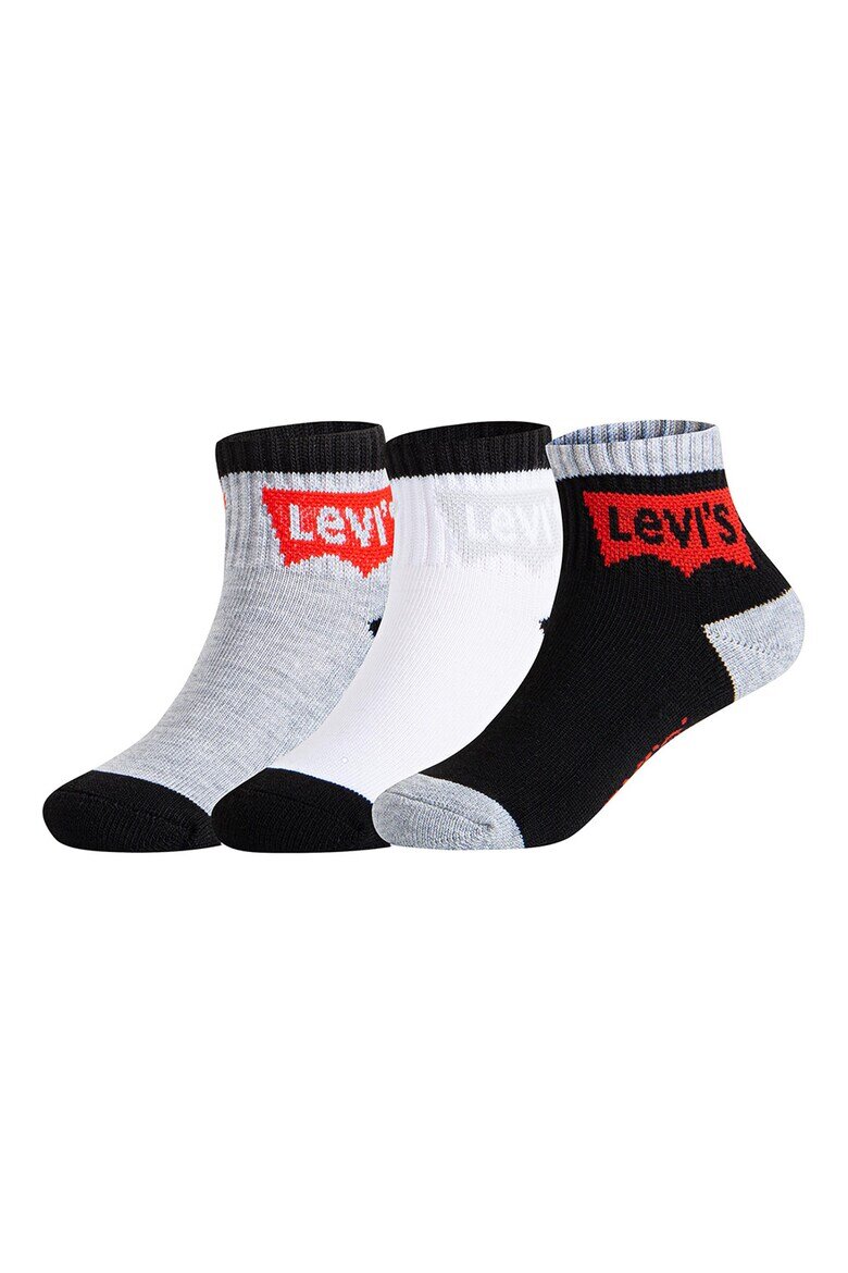 Levi's Къси чорапи с лого - 3 чифта Бял/Черен/Сив меланж