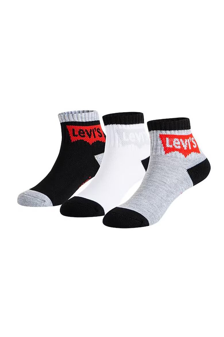 Levi's Къси чорапи с лого - 3 чифта Бял/Черен/Сив меланж