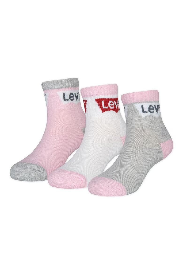 Levi's Къси чорапи с лого - 3 чифта Бял/Сив меланж/Розово