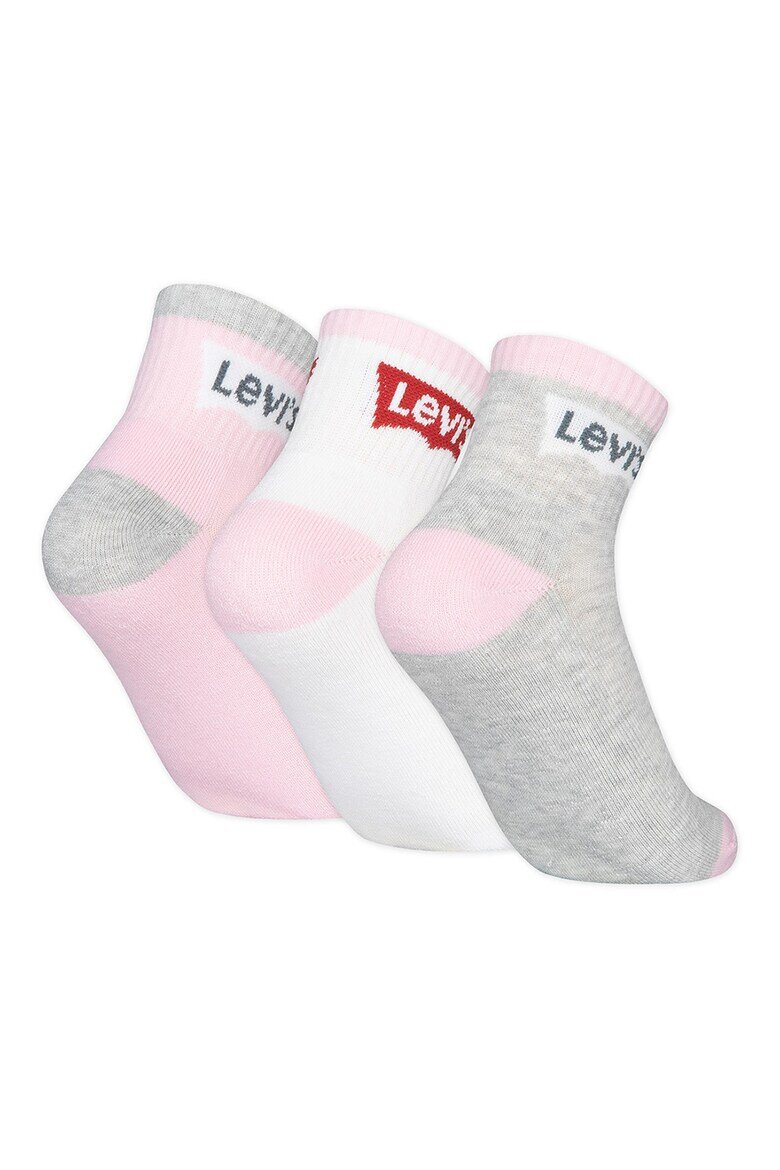 Levi's Къси чорапи с лого - 3 чифта Бял/Сив меланж/Розово