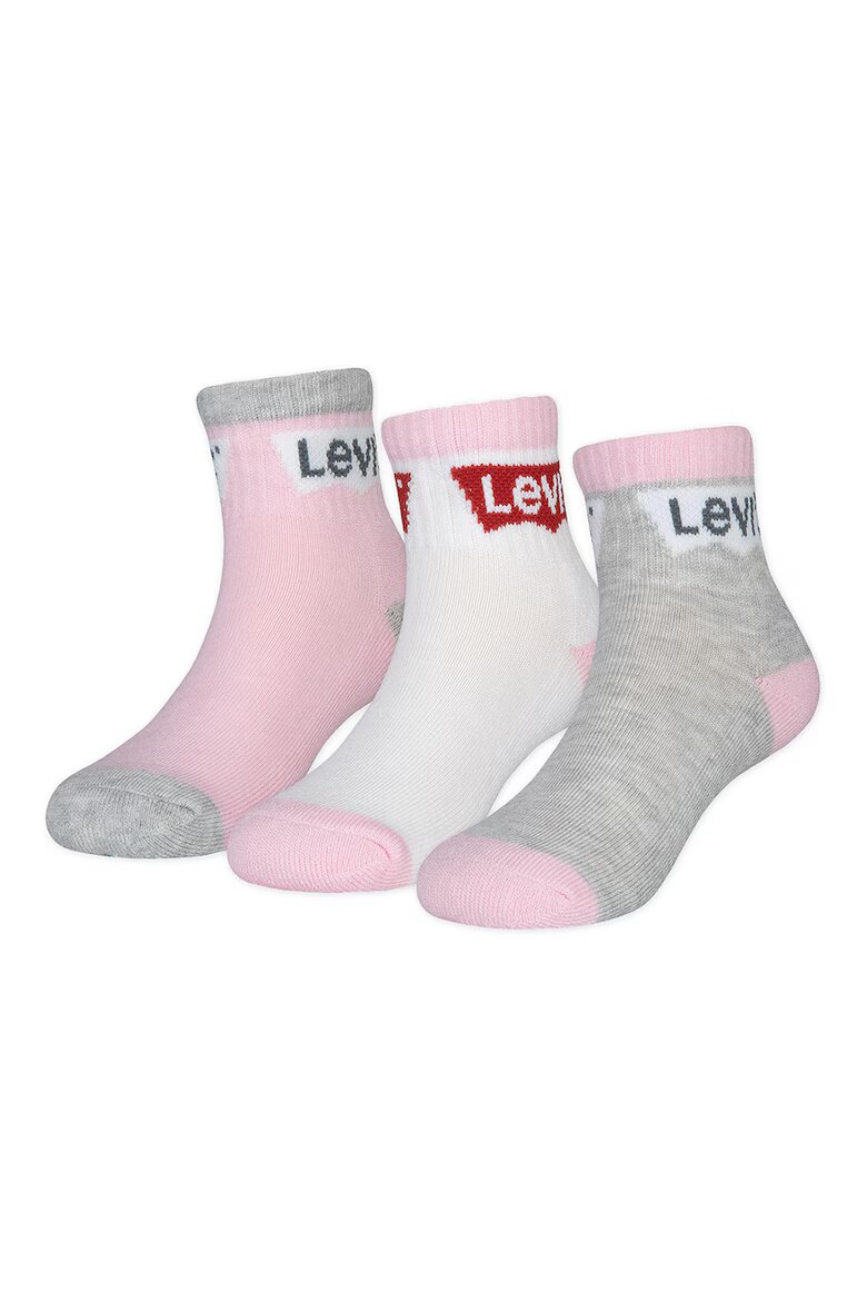 Levi's Къси чорапи с лого - 3 чифта Сив меланж/Розово