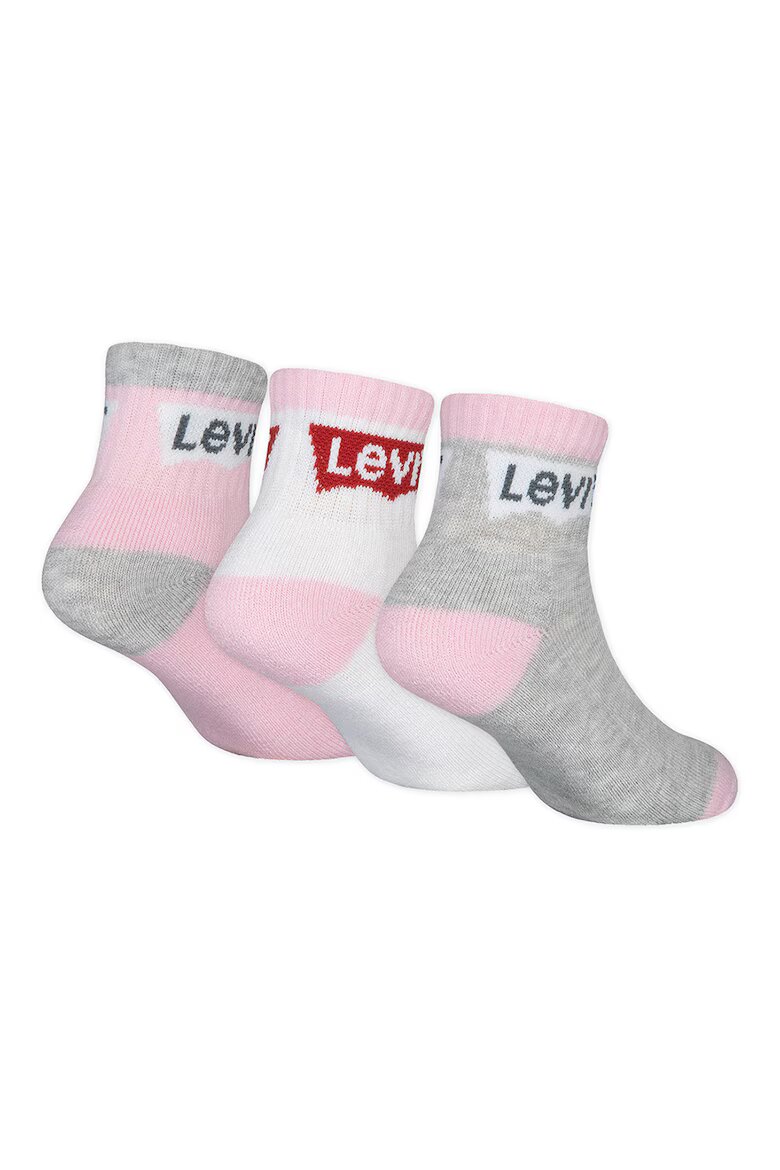 Levi's Къси чорапи с лого - 3 чифта Сив меланж/Розово