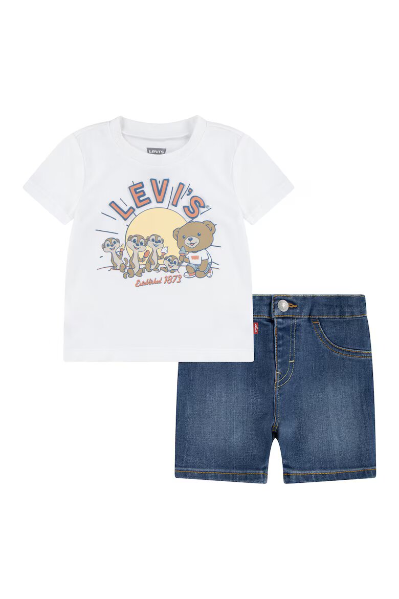 Levi's Къси дънки и тениска с принт Бял/Кафяв/Прашно синьо