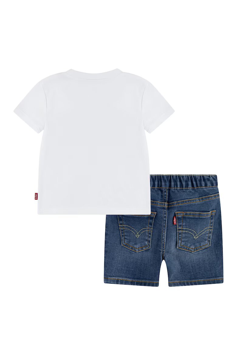 Levi's Къси дънки и тениска с принт Бял/Кафяв/Прашно синьо