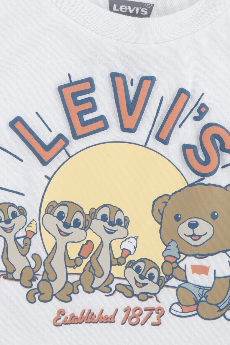 Levi's Къси дънки и тениска с принт Бял/Кафяв/Прашно синьо