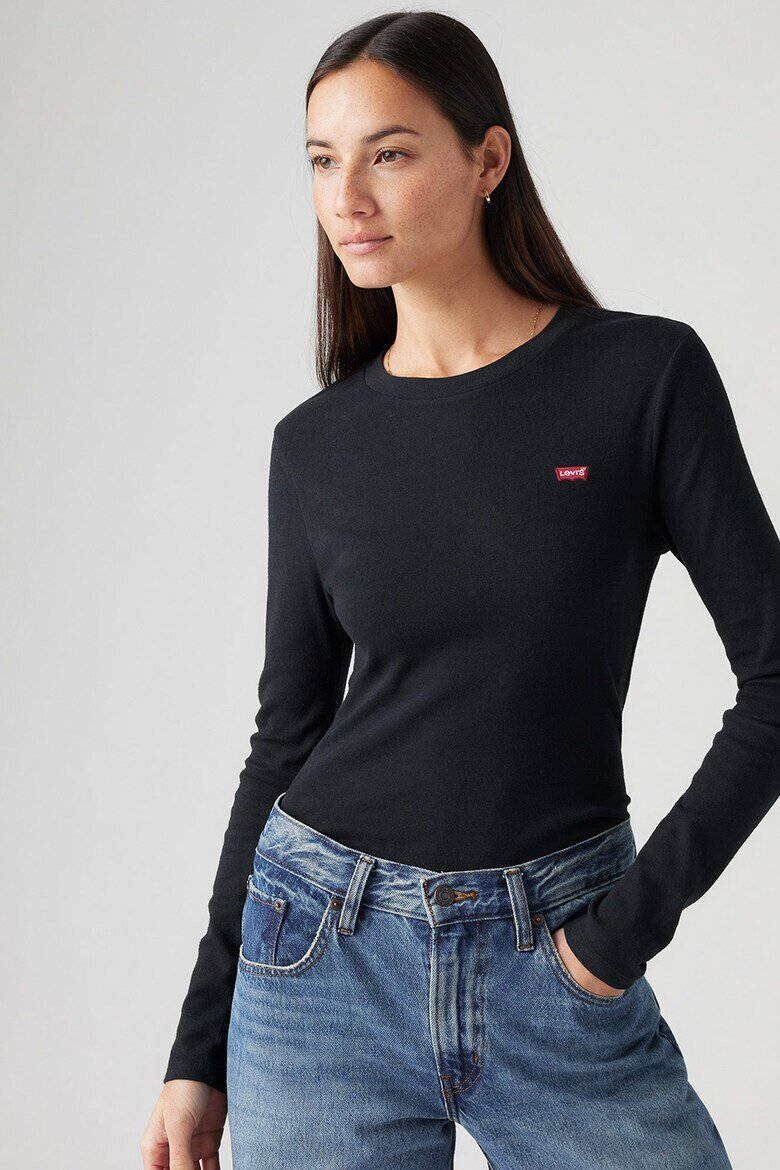 Levi's Памучна блуза с овално деколте Черен