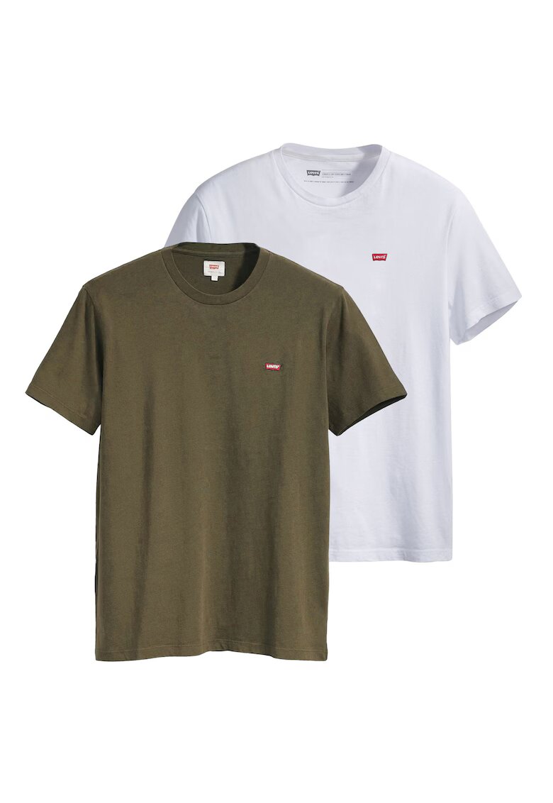 Levi's Памучна тениска с бродирано лого - 2 броя - Бял/Маслинено зелено