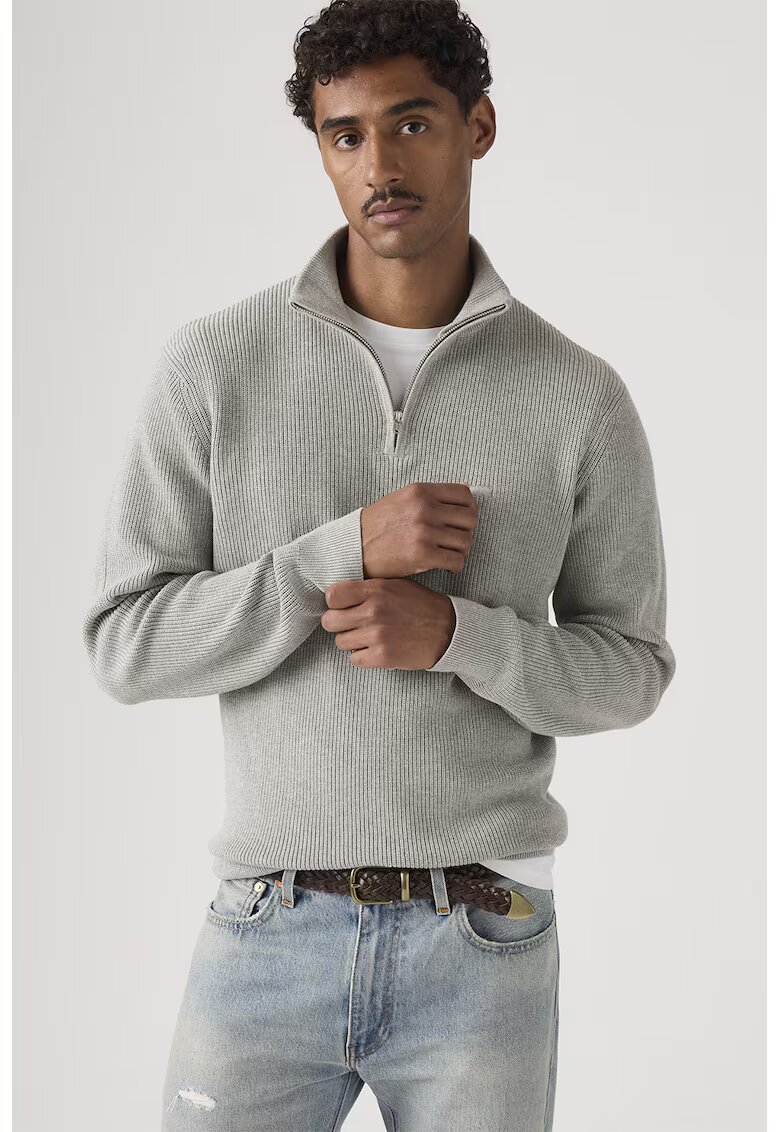 Levi's Пуловер Housemark с къс цип - Сив меланж