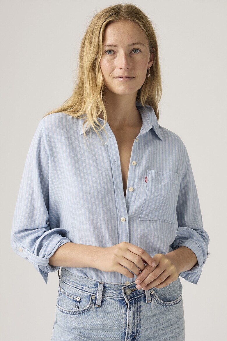 Levi's Раирана риза с памук и лен Бял/Бледо синьо