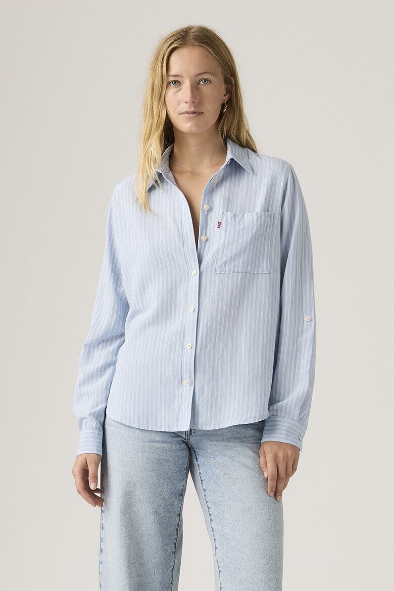 Levi's Раирана риза с памук и лен Бял/Бледо синьо