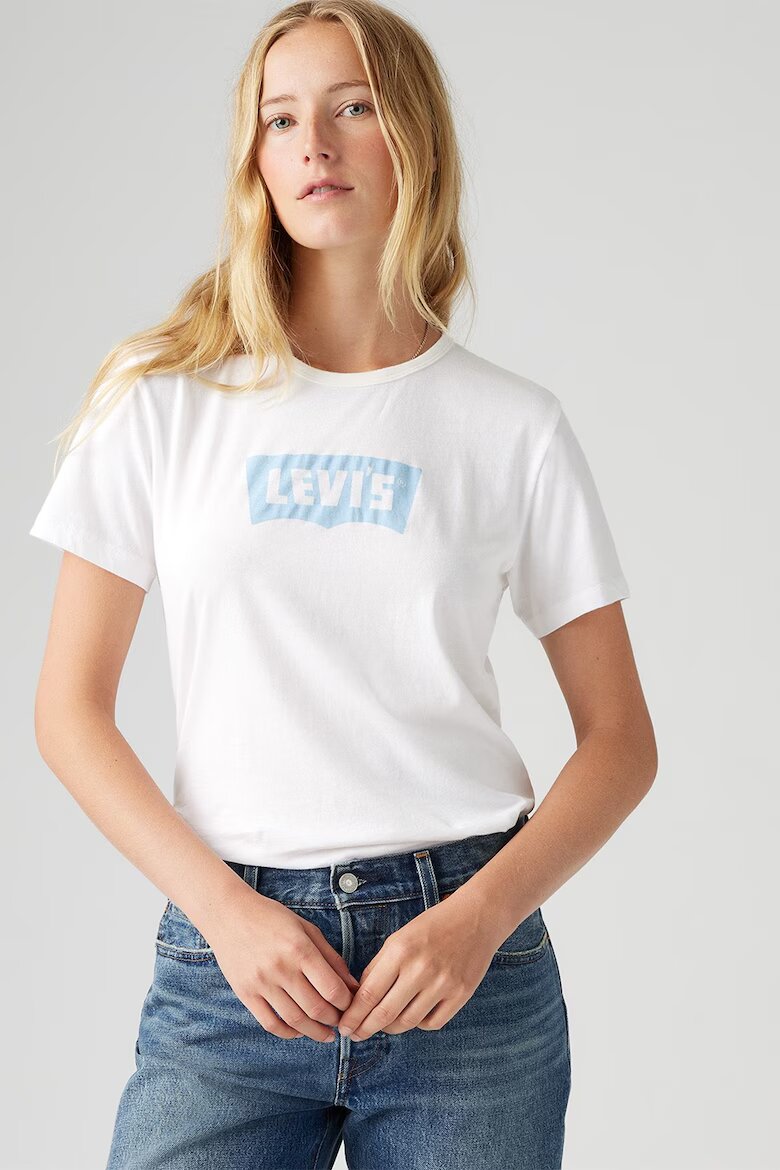 Levi's Тениска с овално деколте и лого Пастелносин/Бял