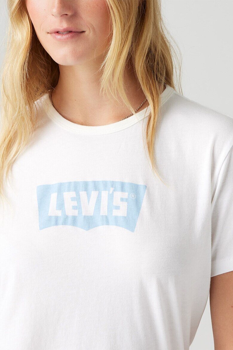 Levi's Тениска с овално деколте и лого Пастелносин/Бял