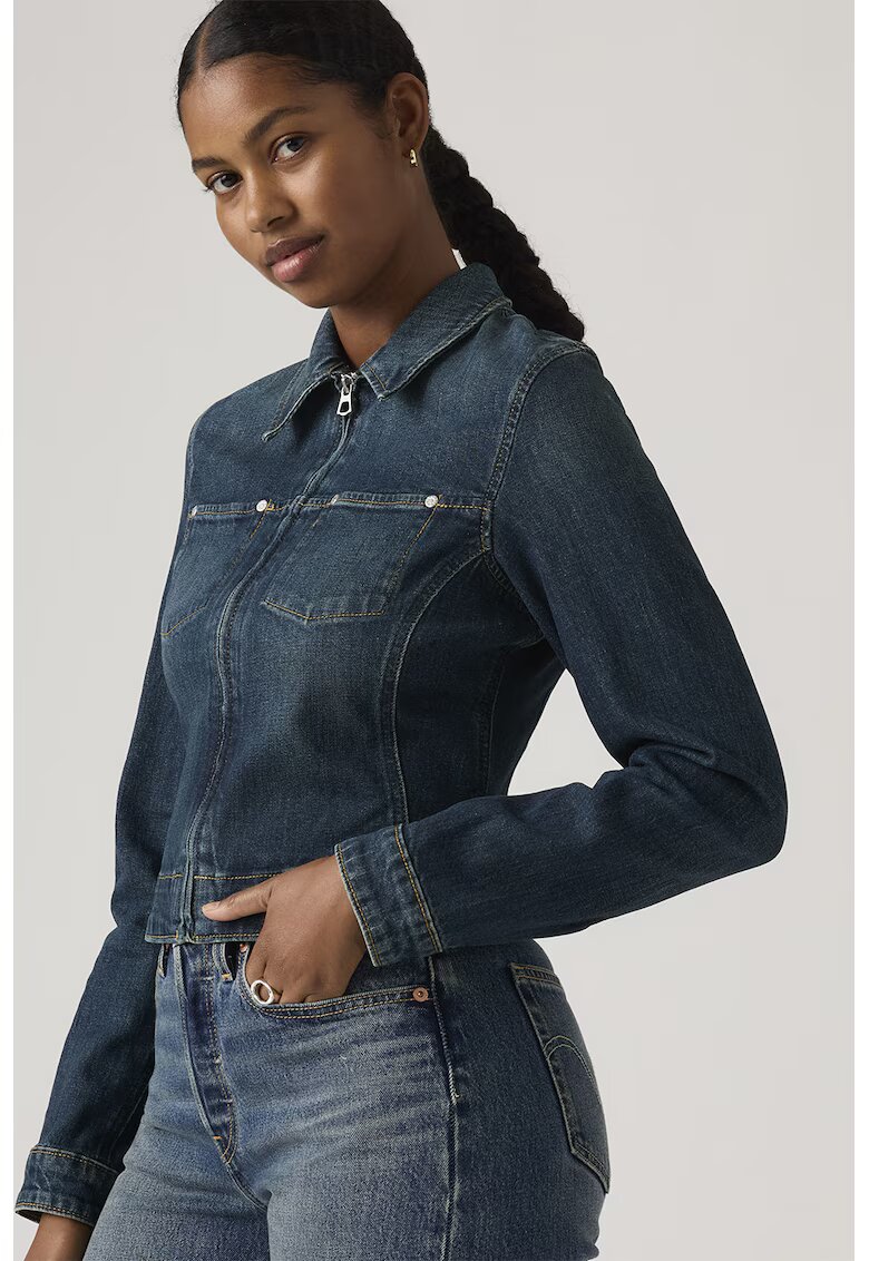 Levi's Вталено дънково яке с цип - Прашно синьо