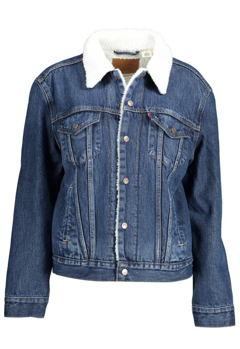Levi's Яке деним trucker с кожа от шерпа и джобове на гърдите - синьо/бяло -