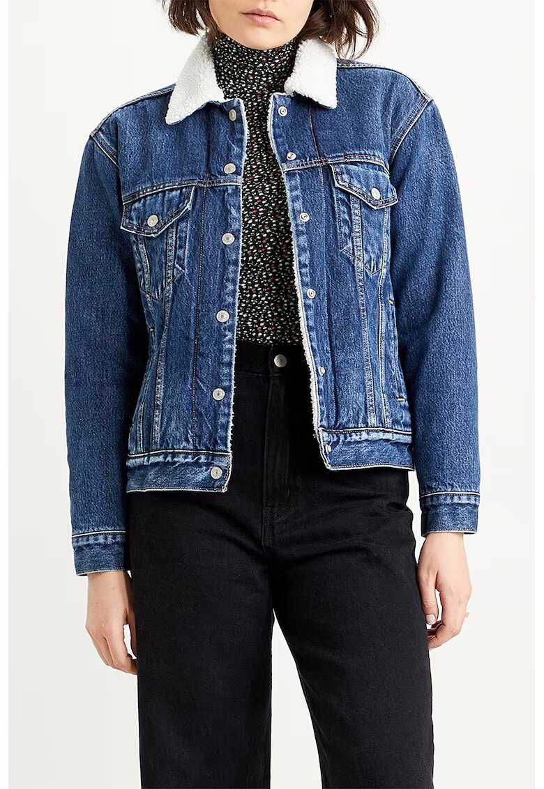 Levi's Яке Sherpa от деним с джобове на гърдите - Бял/Син