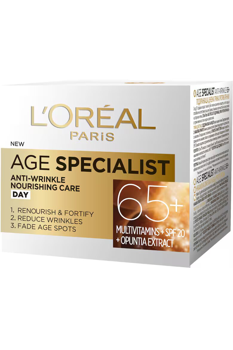 L'Oreal Paris Крем за лице против бръчки Age Specialist 65+ 50 мл Против стареене/Изглаждане/Тонизиране/Намаляване на кожната пигментация/Твърдост/Укрепва защитната бариера на кожата