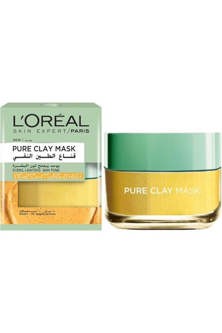 L'Oreal Paris Маска за лице против зачервявания озаряващ ефект с натурална глина и юзу лимон Pure Clay 50 мл