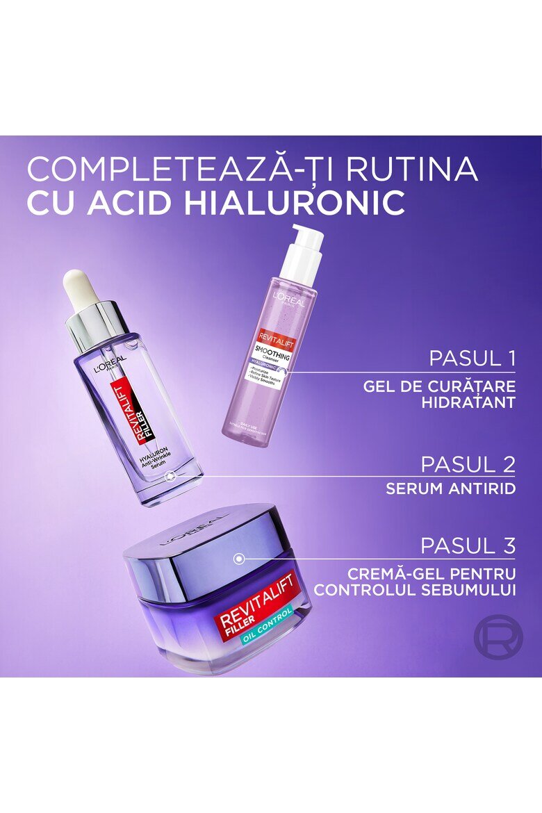 L'Oreal Paris Матиращ гел-крем Revitalift Filler Съдържа хиалуронова киселина и салицилова киселина Уплътнява и намалява порите 50 мл