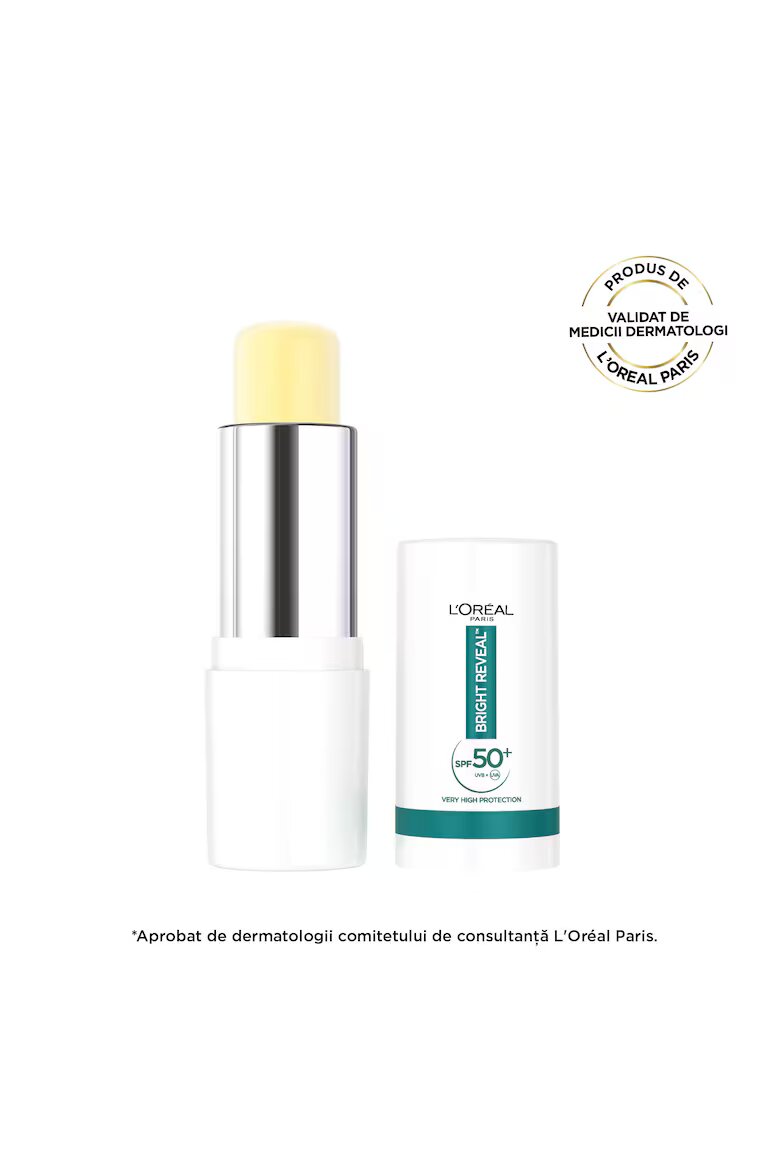L'Oreal Paris Твърд слънцезащитен стик Bright Reveal Много висока слънцезащита SPF 50+ Съдържа витамин Е Против пигментни петна Невидим върху грим 9 мл