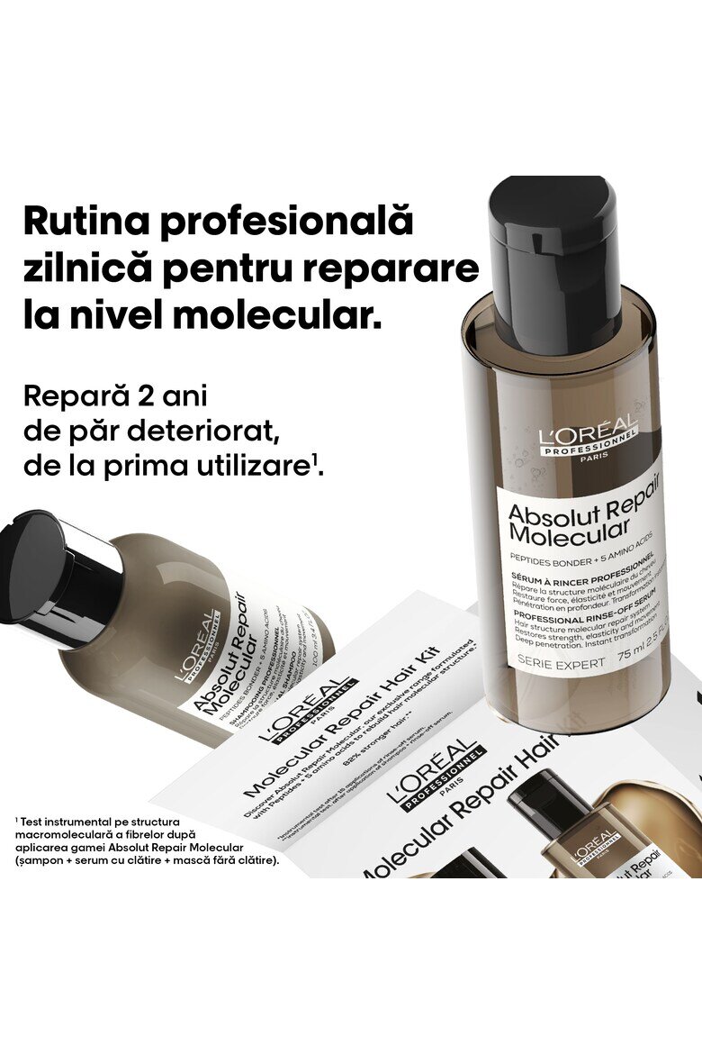 L'Oreal Professionnel Комплект (Шампоан 100мл + Серум 75мл) Travel Size Duo L'Oréal Professionnel Serie Expert Absolut Repair Molecular За увредена коса С пептидни връзки и 5 аминокиселини Възстановява макромолекулярната структура на косъма