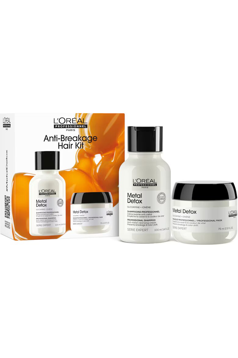 L'Oreal Professionnel Комплект Travel Size Duo L'Oréal Professionnel Serie Expert Metal Detox (Шампоан 100мл + Маска 75мл) За почистване на металите от косата За всички видове обезцветена боядисана или коса с балеаж