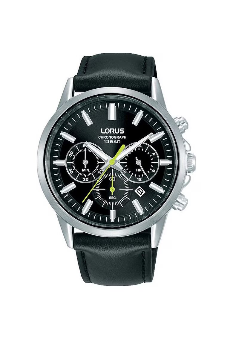 Lorus Часовник Classic Chronograph - черен - кожена каишка - водоустойчив 100м - 10 АТМ