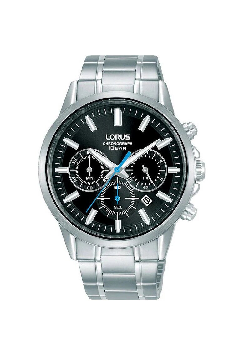 Lorus Часовник Classic Chronograph - кварцов механизъм - корпус от неръждаема стомана - сребърна каишка - черен циферблат - водоустойчивост 10 ATM