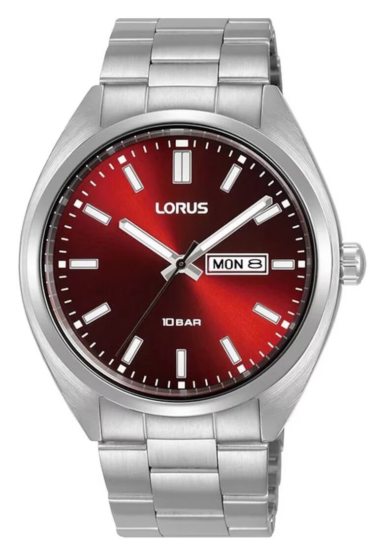 Lorus Часовник Classic RH369AX9 - кварцов механизъм - червен циферблат - водоустойчивост 10 ATM - стоманена верижка - 100м