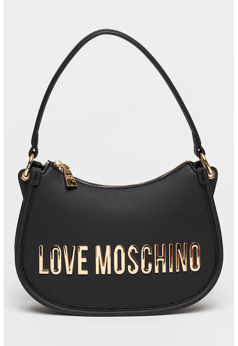 Love Moschino Чанта през рамо от еко кожа с метално лого - Черен