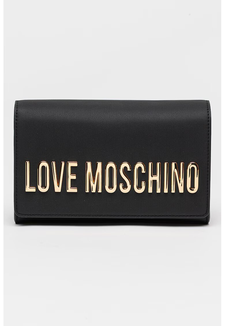 Love Moschino Чанта през рамо от еко кожа с презрамка с верижка и лого - Черен