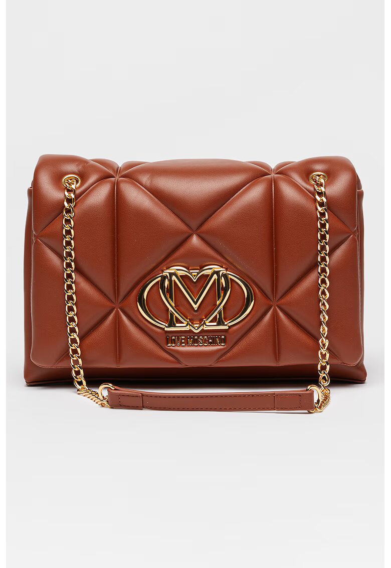 Love Moschino Чанта през рамо от еко кожа с презрамка с верижка - Канелено кафяво
