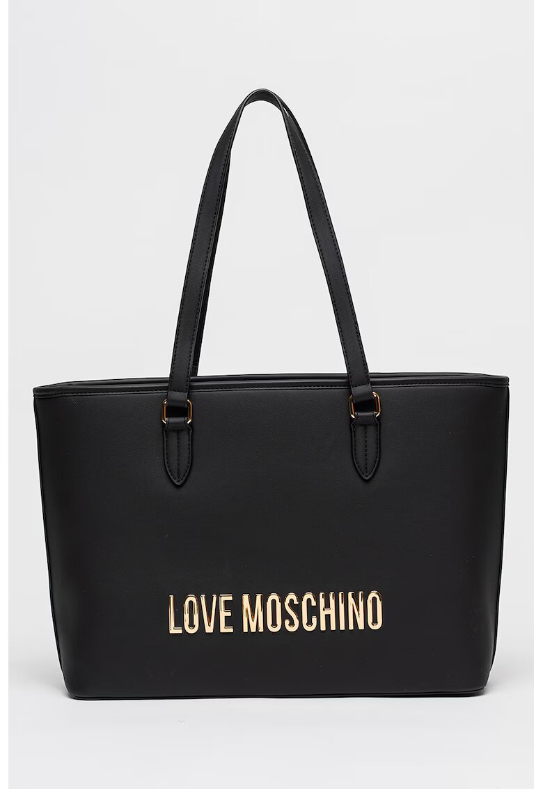 Love Moschino Чанта Tote от еко кожа с метално лого - Черен
