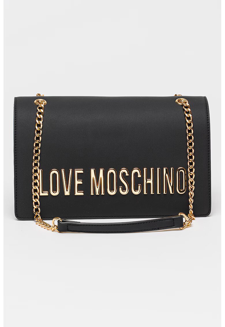Love Moschino Чанта за рамо от еко кожа с метално лого - Черен