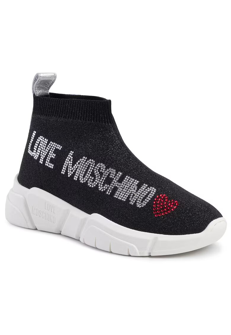 Love Moschino Дамски кецове - естествена кожа - бели - платформа - декорации цирконий