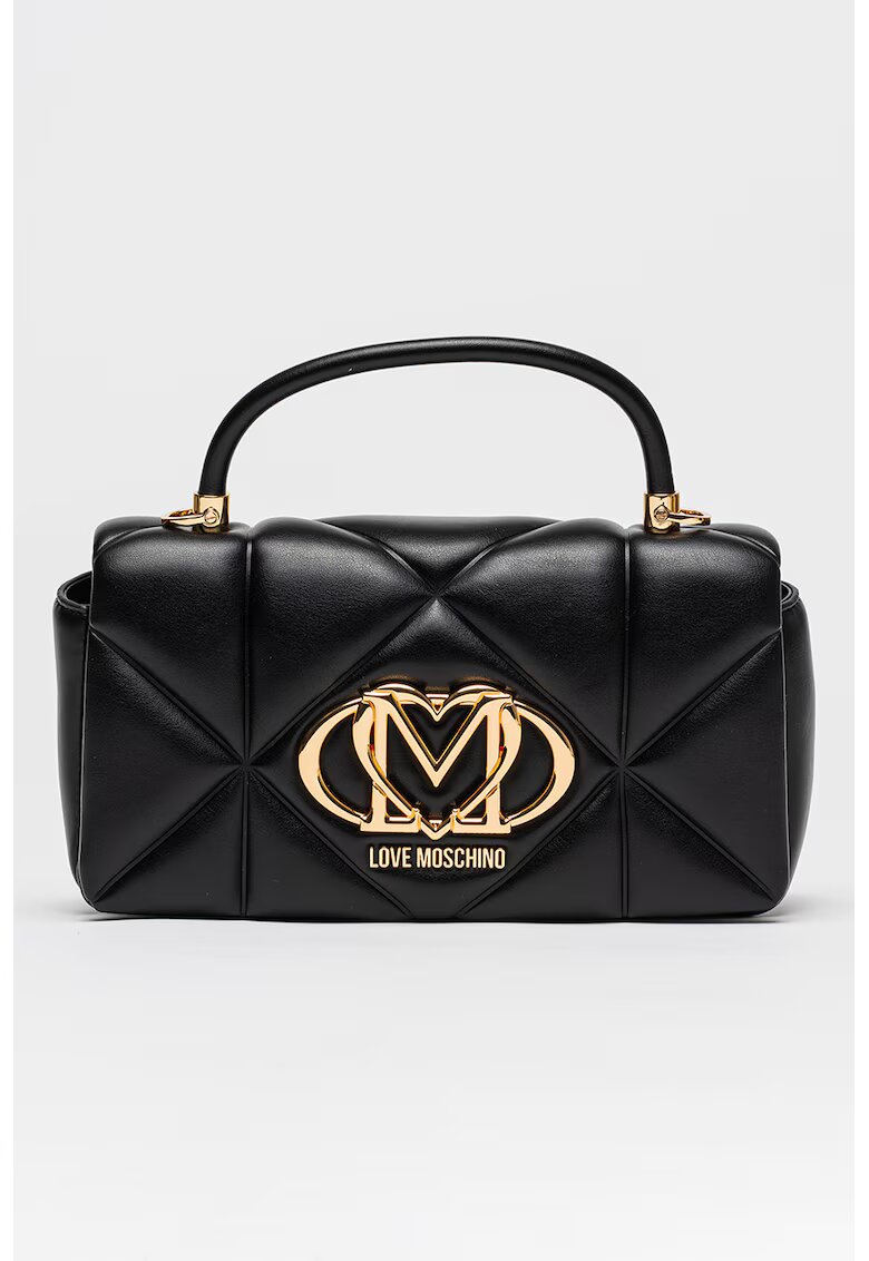 Love Moschino Капитонирана чанта от еко кожа с метално лого - Черен
