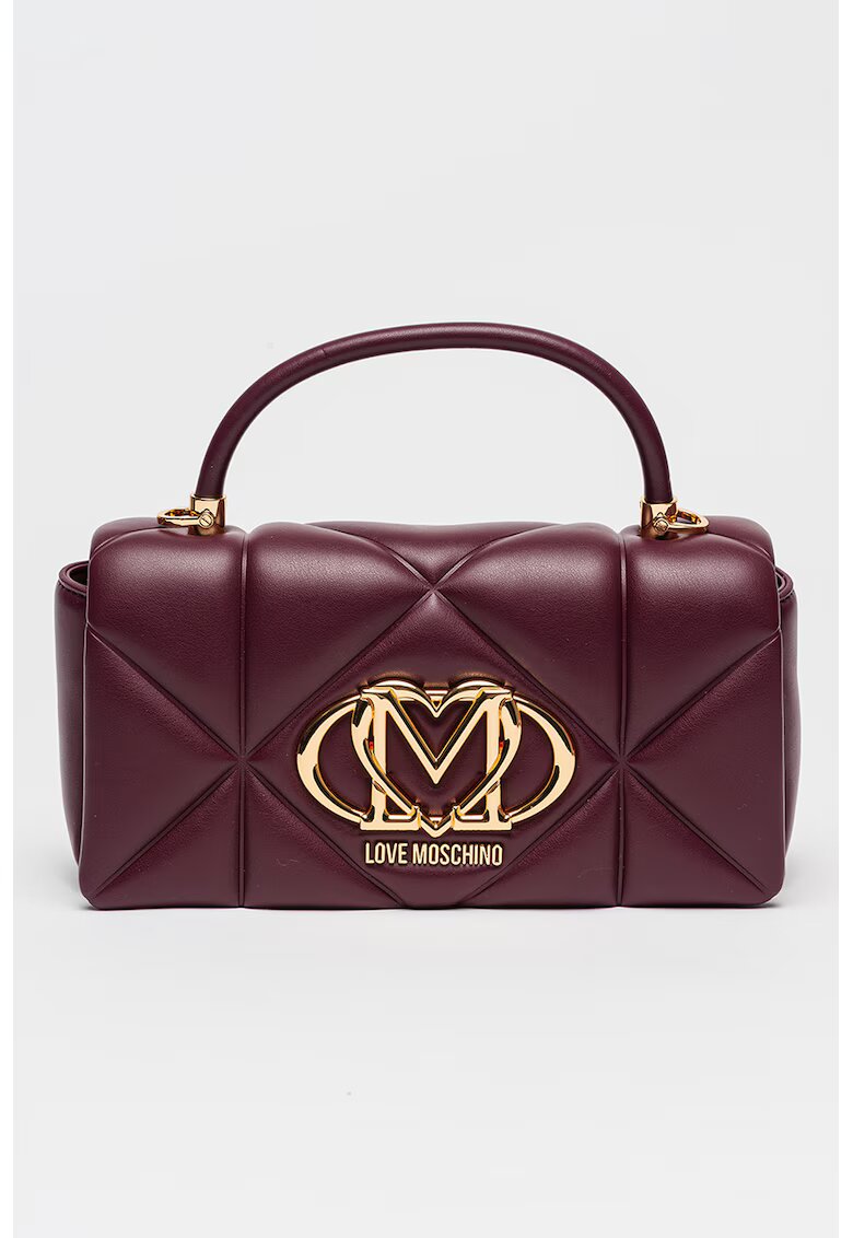 Love Moschino Капитонирана чанта от еко кожа с метално лого - Виолетов