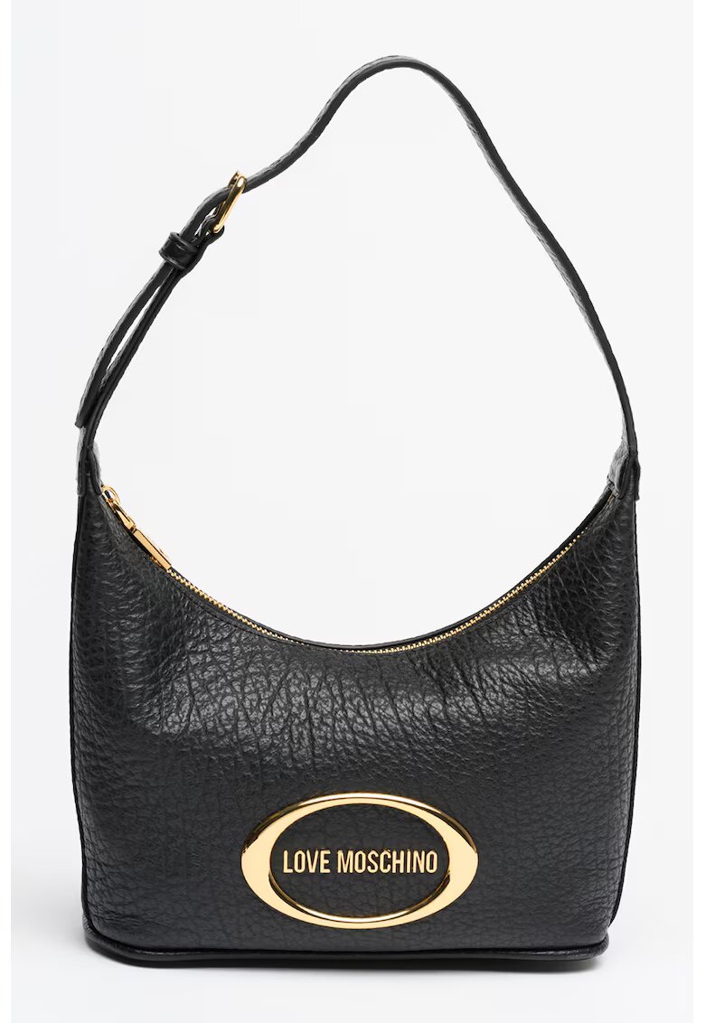 Love Moschino Кожена хобо чанта с метално лого