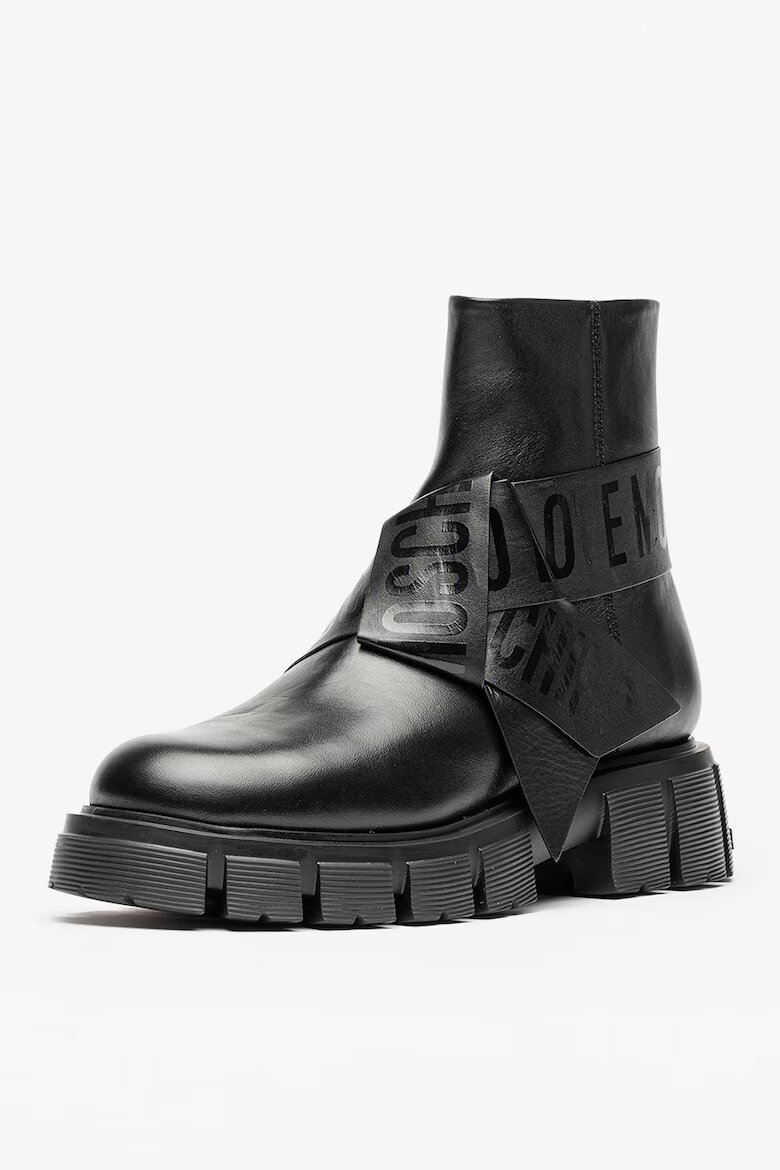 Love Moschino Кожени боти с масивен ток Черен