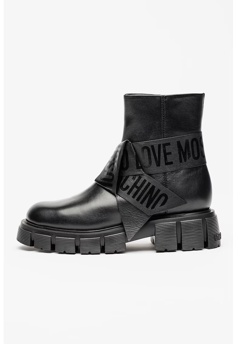 Love Moschino Кожени боти с масивен ток