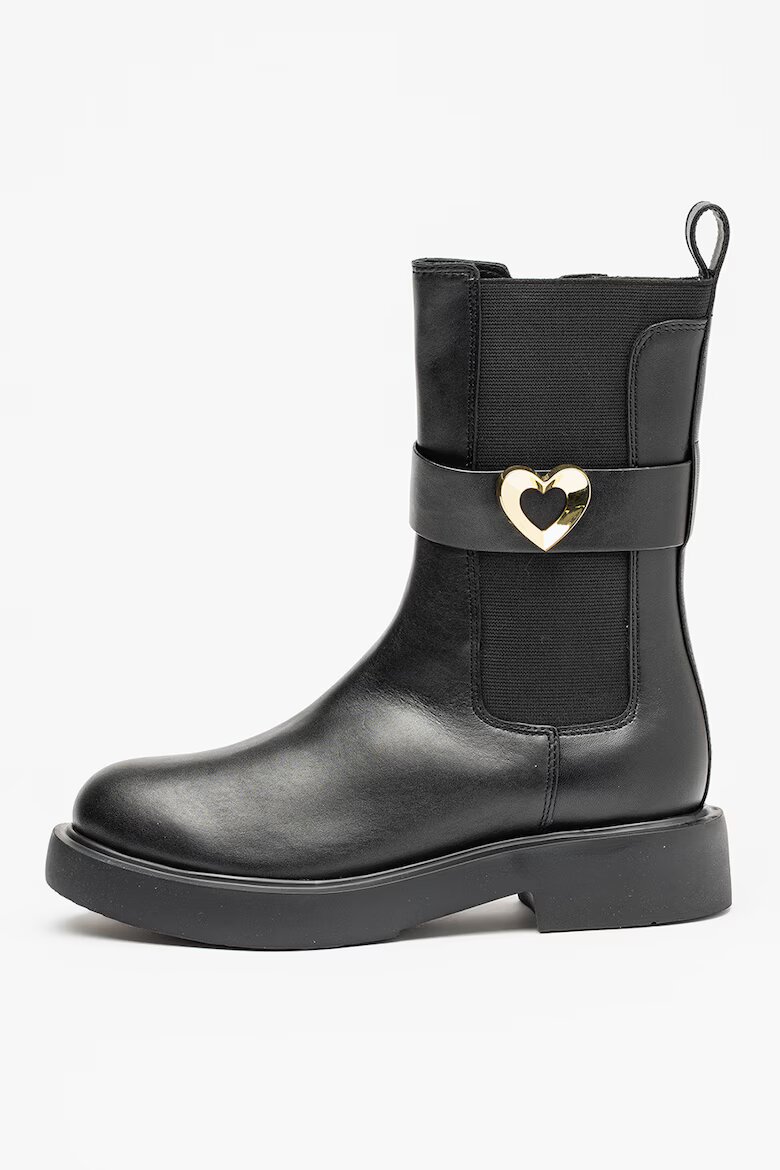 Love Moschino Кожени боти с текстилни детайли Черен